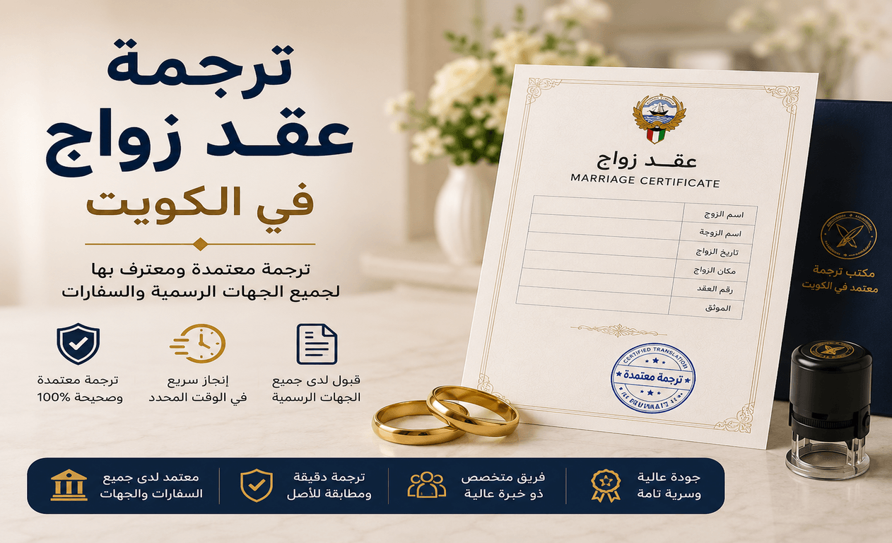 خدمة ترجمة عقد زواج معتمدة وموثقة لغرض المعاملات الرسمية في الكويت